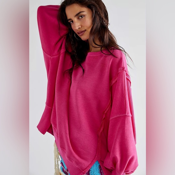 NEW FREE PEOPLE Camden Sweatshirt BARBIE PINK XS - Picture 4 of 10